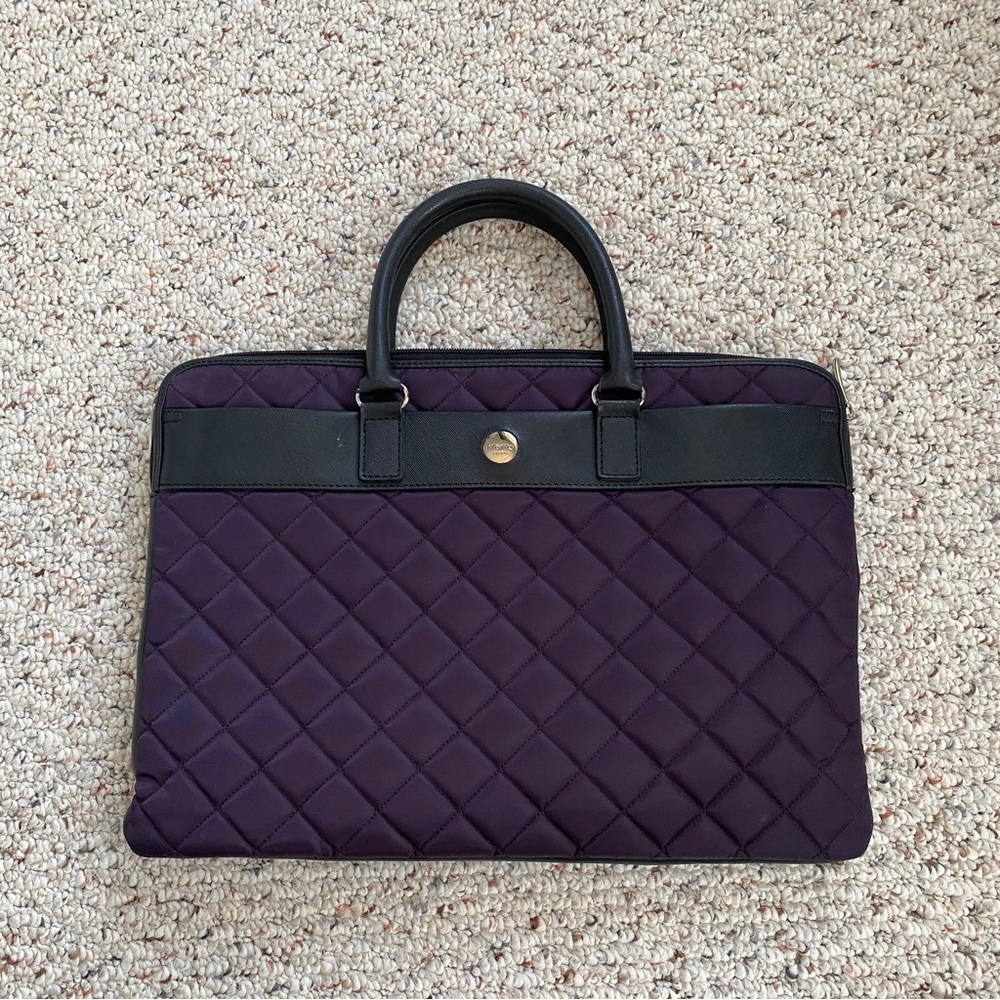 KNOMO London Laptop Bag Quilted Nylon with Leather Trim